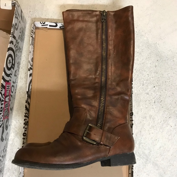 BRASH Knee High Heeled Boots Women's Size 7 Tan Brown Full Side Zipper - Picture 5 of 10